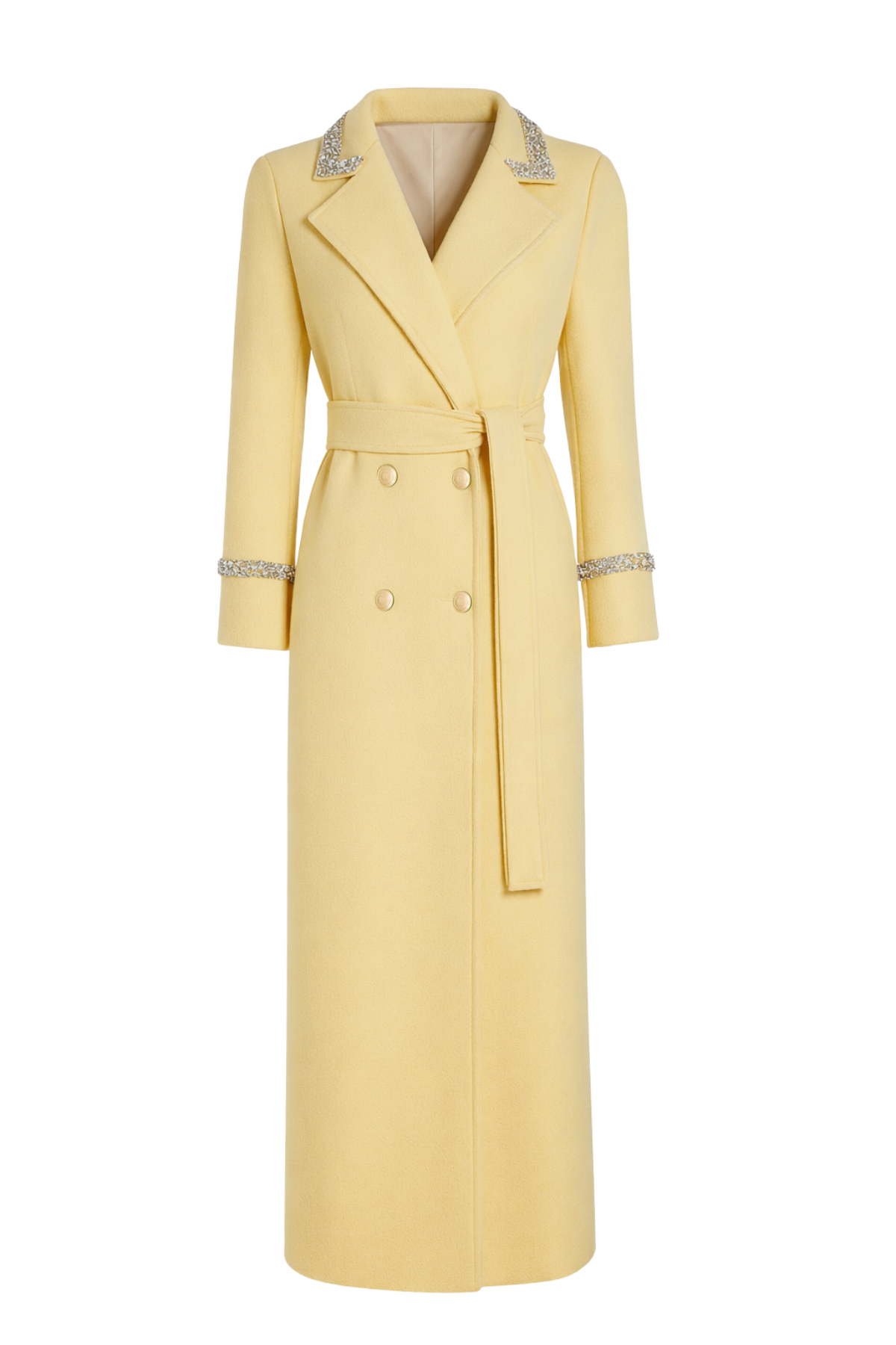 Knightsbridge Cashmere Embellished Butter Yellow Coat
