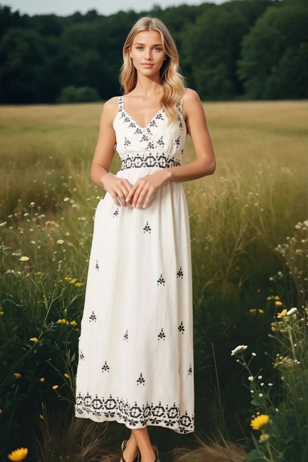 Boho Strappy Linen Maxi Dress