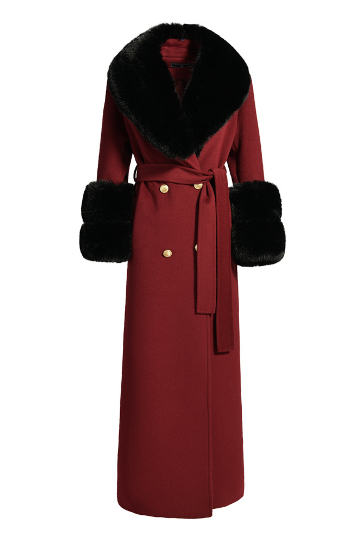 Mayfair Cashmere Coat Burgundy Black Fur