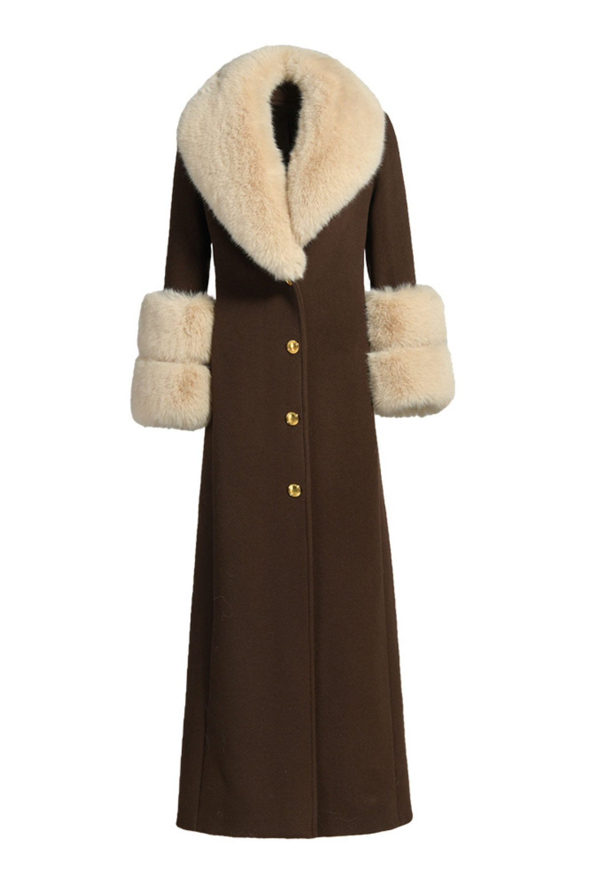 Huntington Cashmere Coat Chocolate Brown & Beige Fur