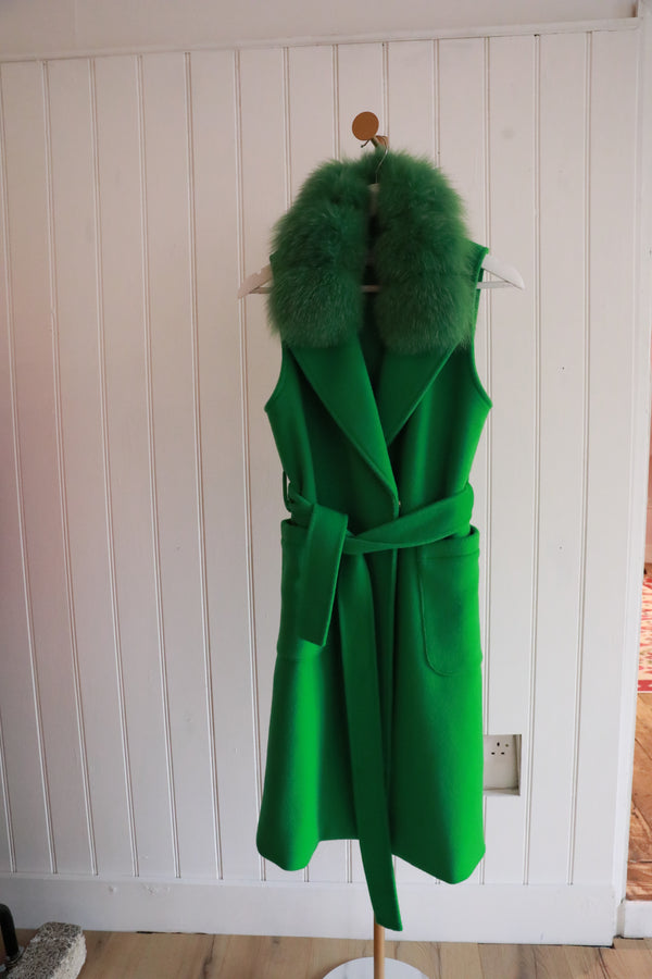 Sleevless Fur Gilet Green - Size 8