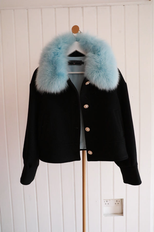 Cashmere Jacket Black & Blue Cream - Size 10