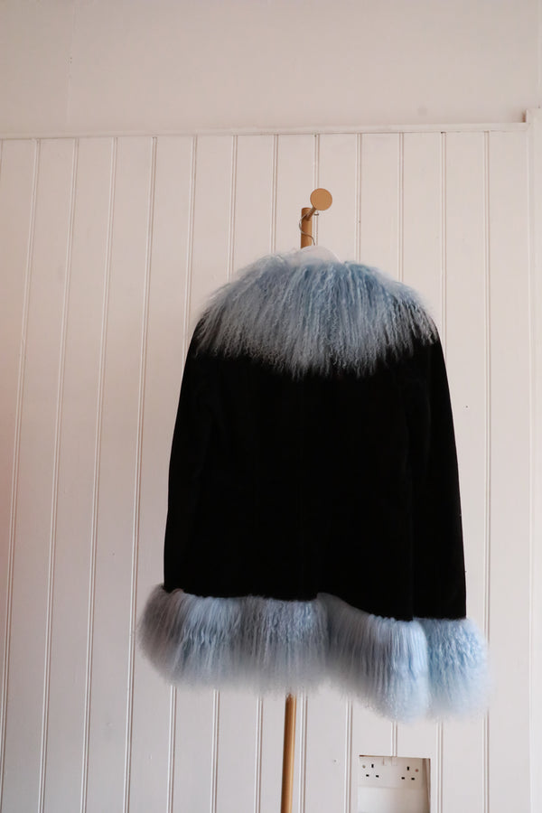 Mongolian Coat Short Black / Light Blue Fur size