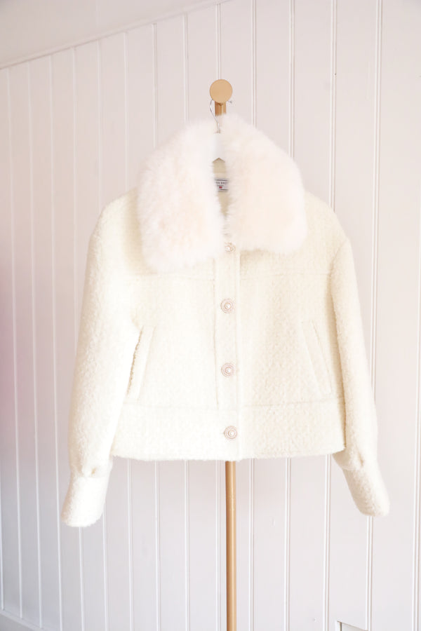 Cropped Bomber White Tweed - Size 8