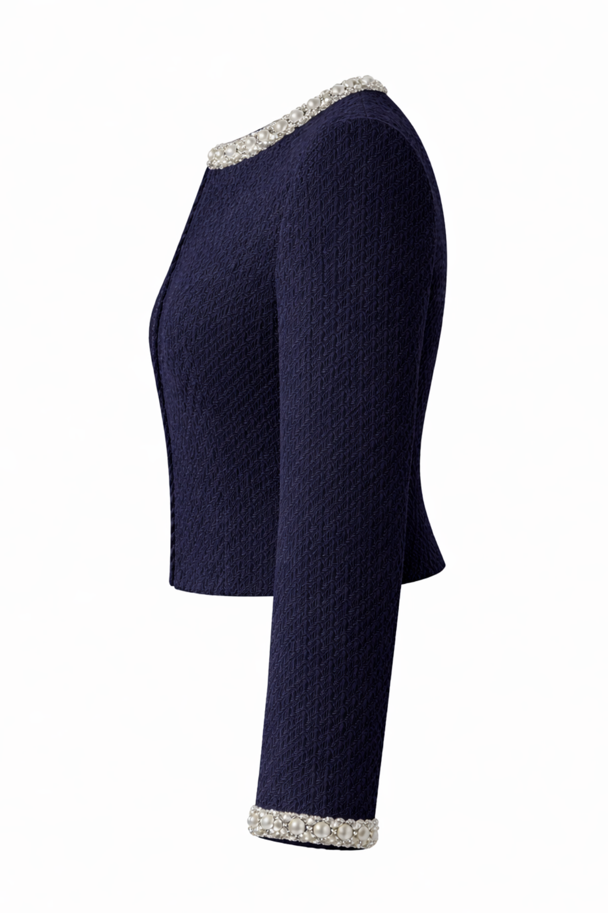 Mila Tweed Cropped Embellished Navy Jacket