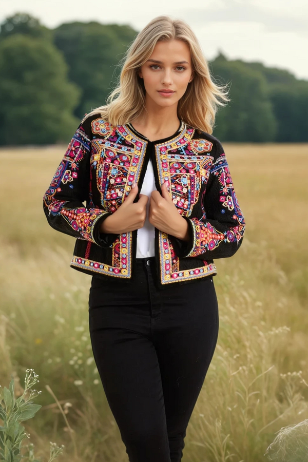 Embroidered Cotton Jacket Black