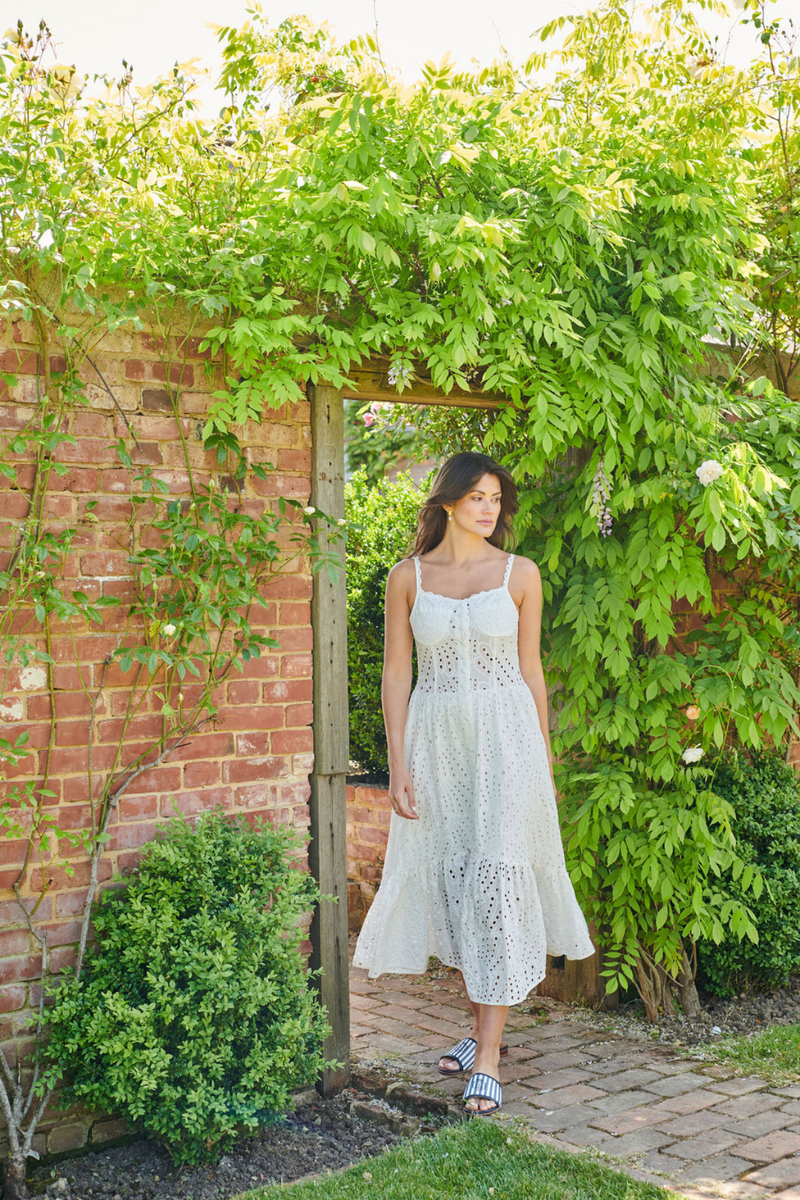 The Cannes Broderie Dress White