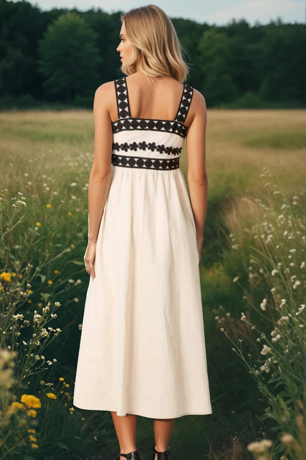Embroidered Square Neck Maxi Dress