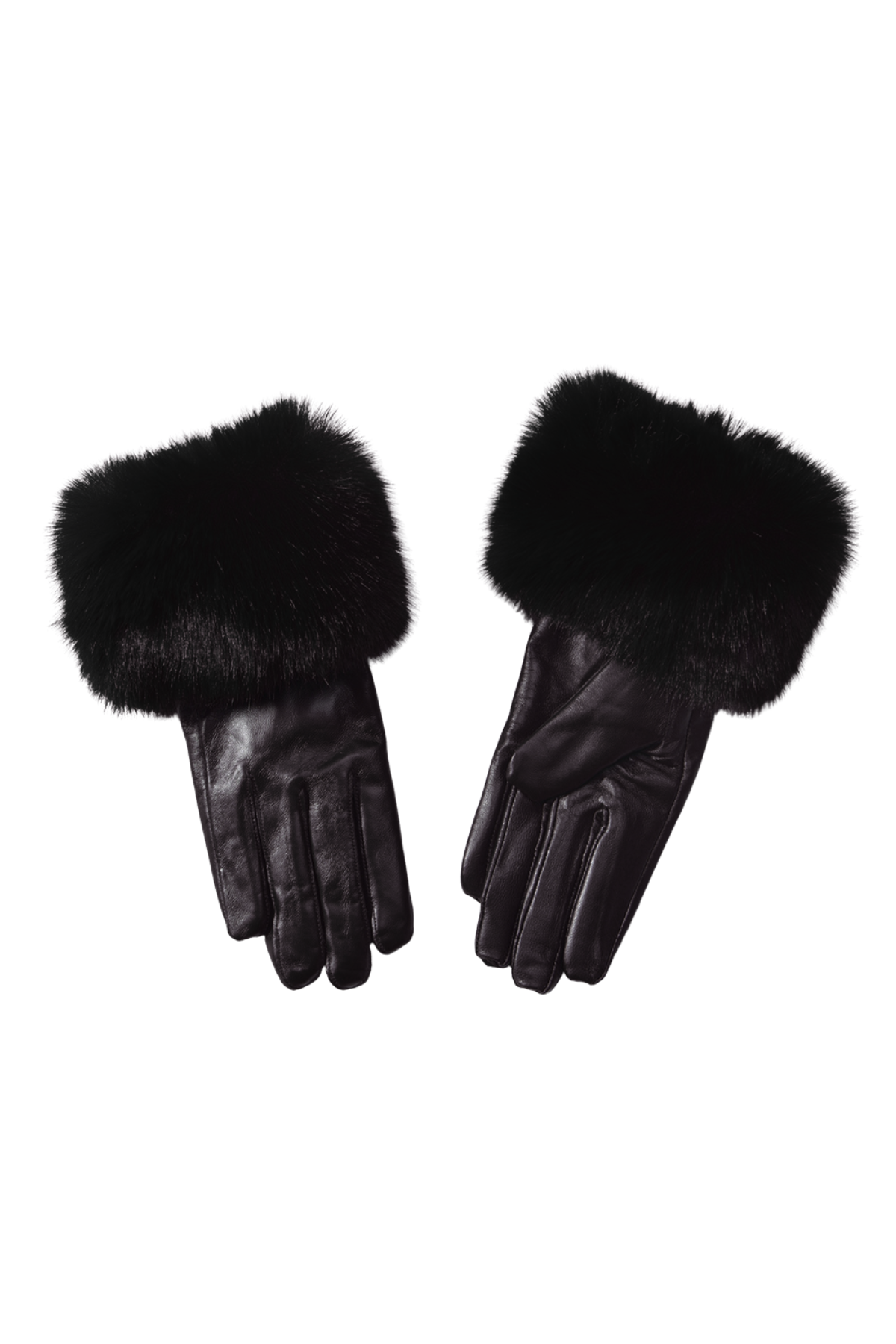 Leather Black Gloves With Faux Fur