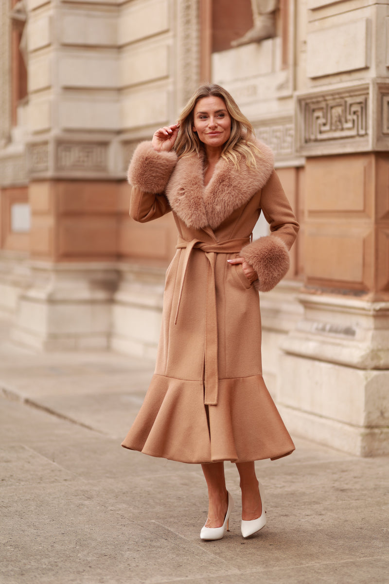 Westminster Cashmere Peplum Coat Tan