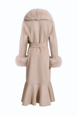 SAMPLE Westminster Cashmere Peplum Coat Beige Size 14 & 16