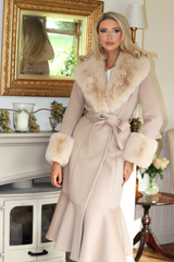 SAMPLE Westminster Cashmere Peplum Coat Beige Size 14 & 16