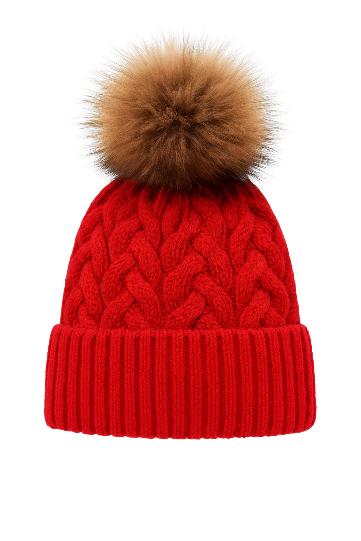 Red Cable Knit Pom Pom Hat