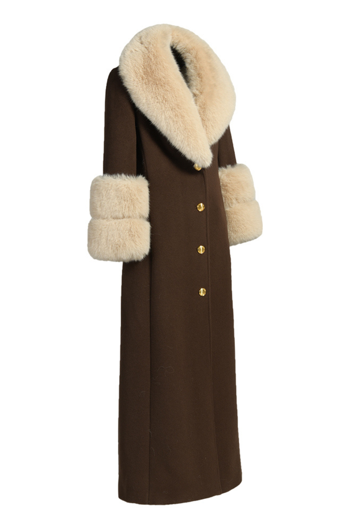 Huntington Cashmere Coat Chocolate Brown & Beige Fur