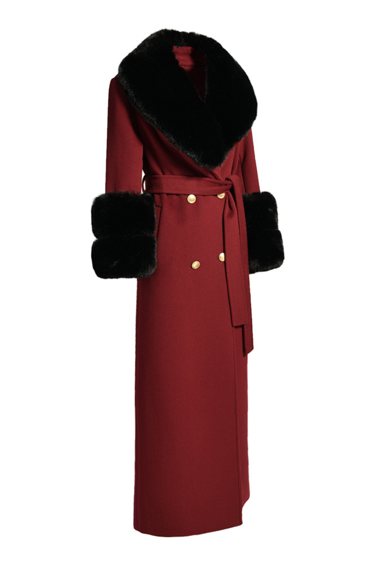 Mayfair Cashmere Coat Burgundy Black Fur