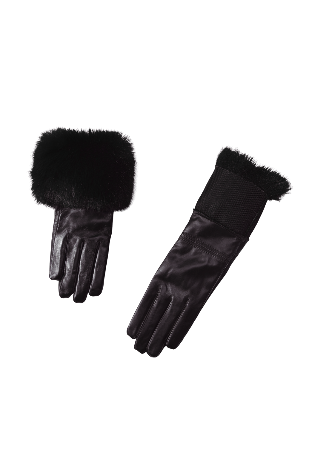 Leather Black Gloves With Faux Fur