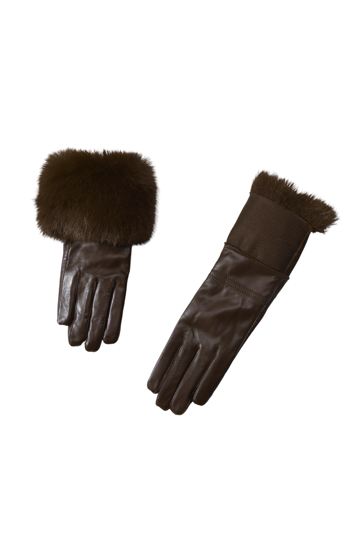 Leather Brown Gloves With Faux Fur