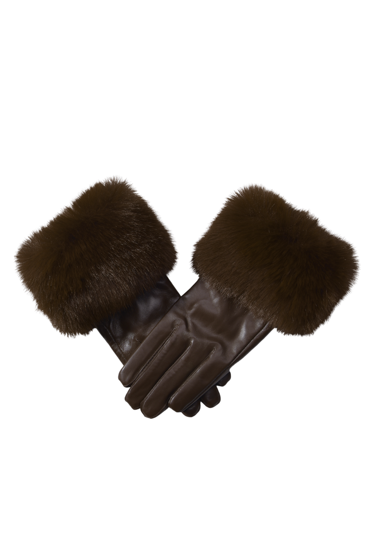 Leather Brown Gloves With Faux Fur