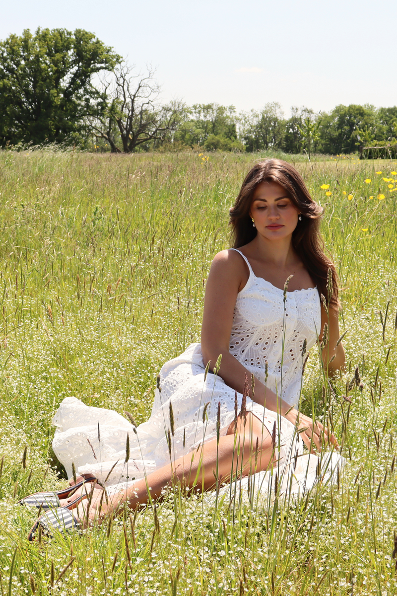 The Cannes Broderie Dress White