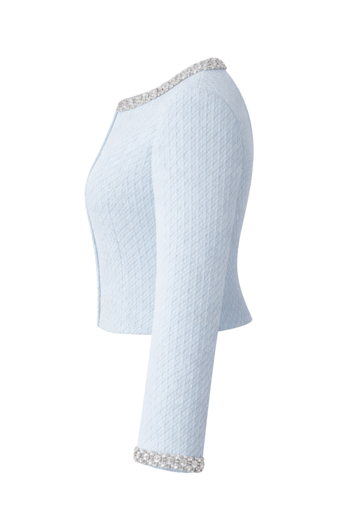 Mila Tweed Cropped Embellished Blue Jacket