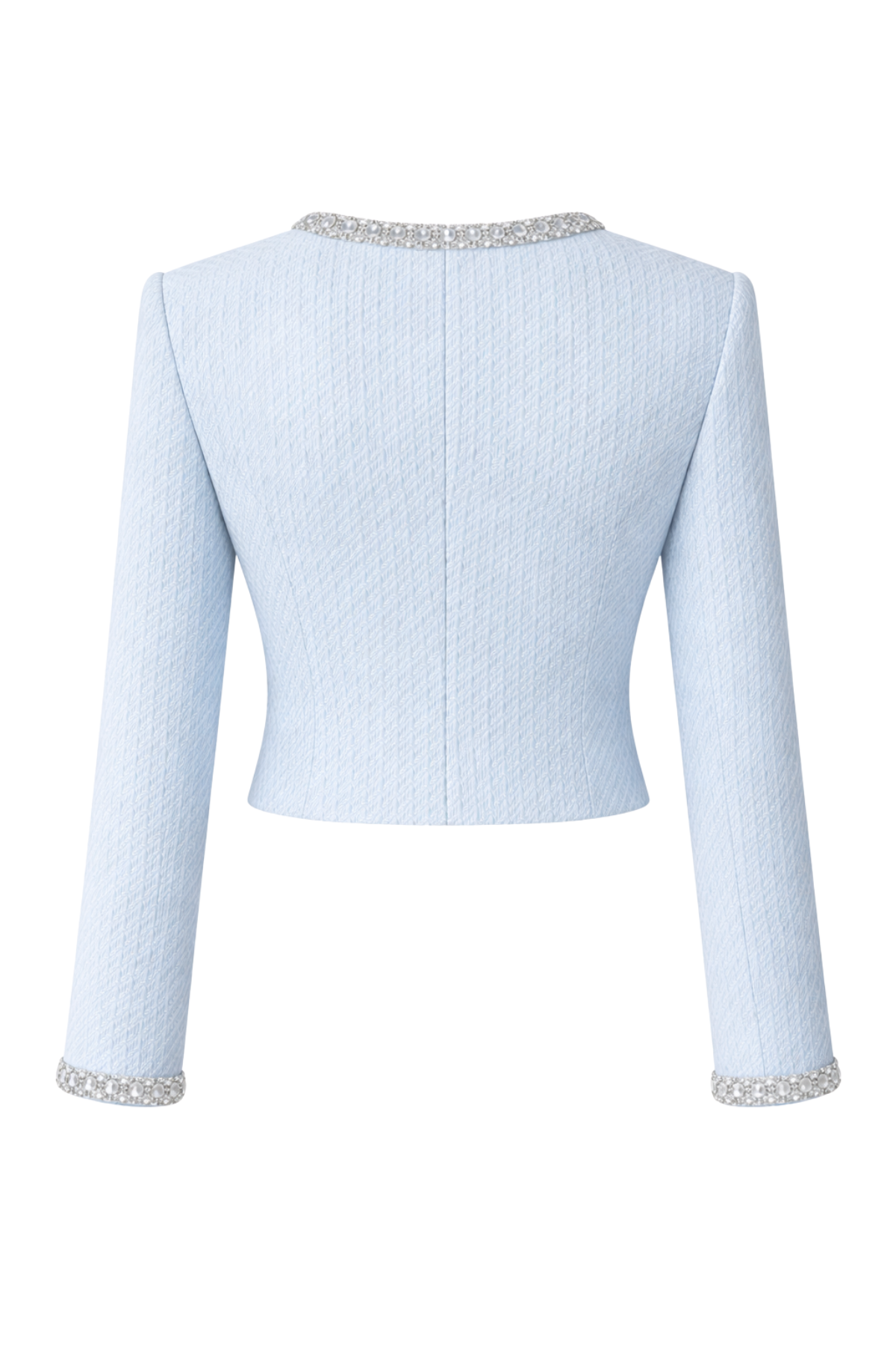 Mila Tweed Cropped Embellished Blue Jacket