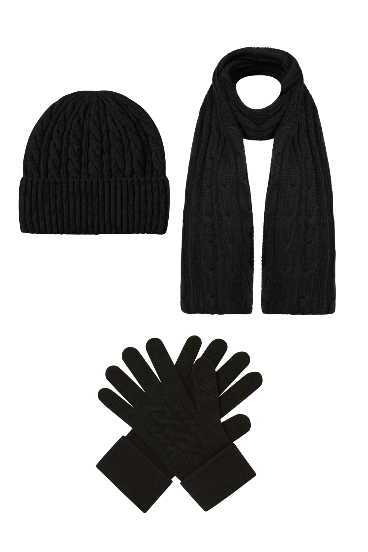 Aspen Cable Knit Cashmere Hat, Glove, Scarf Set