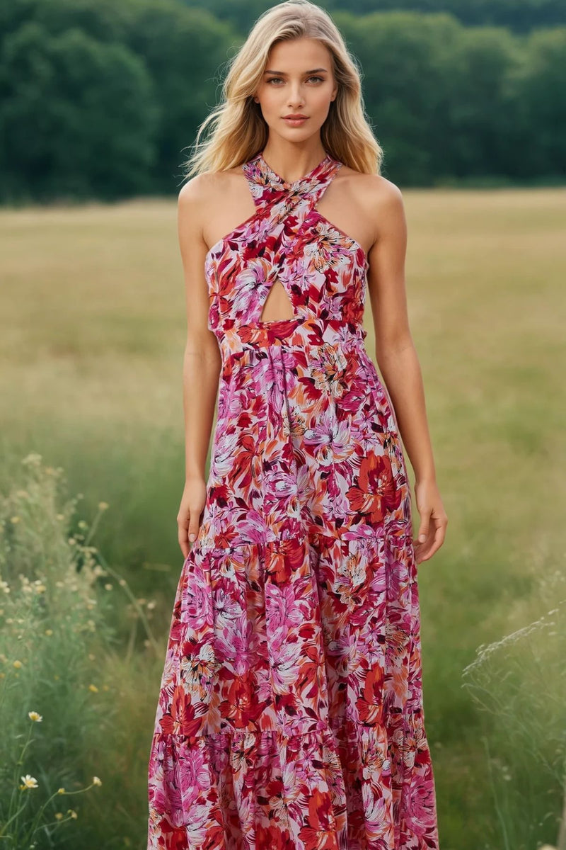 Cut Out Halterneck Maxi Dress