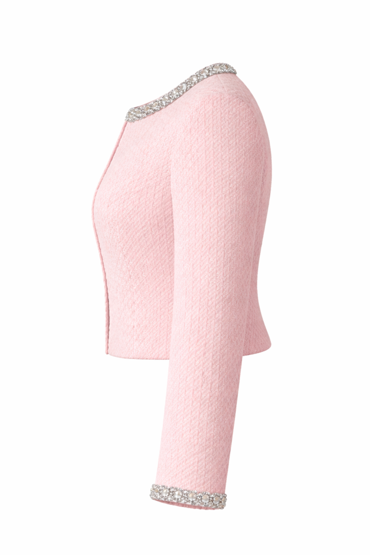 Mila Tweed Cropped Embellished Pink Jacket