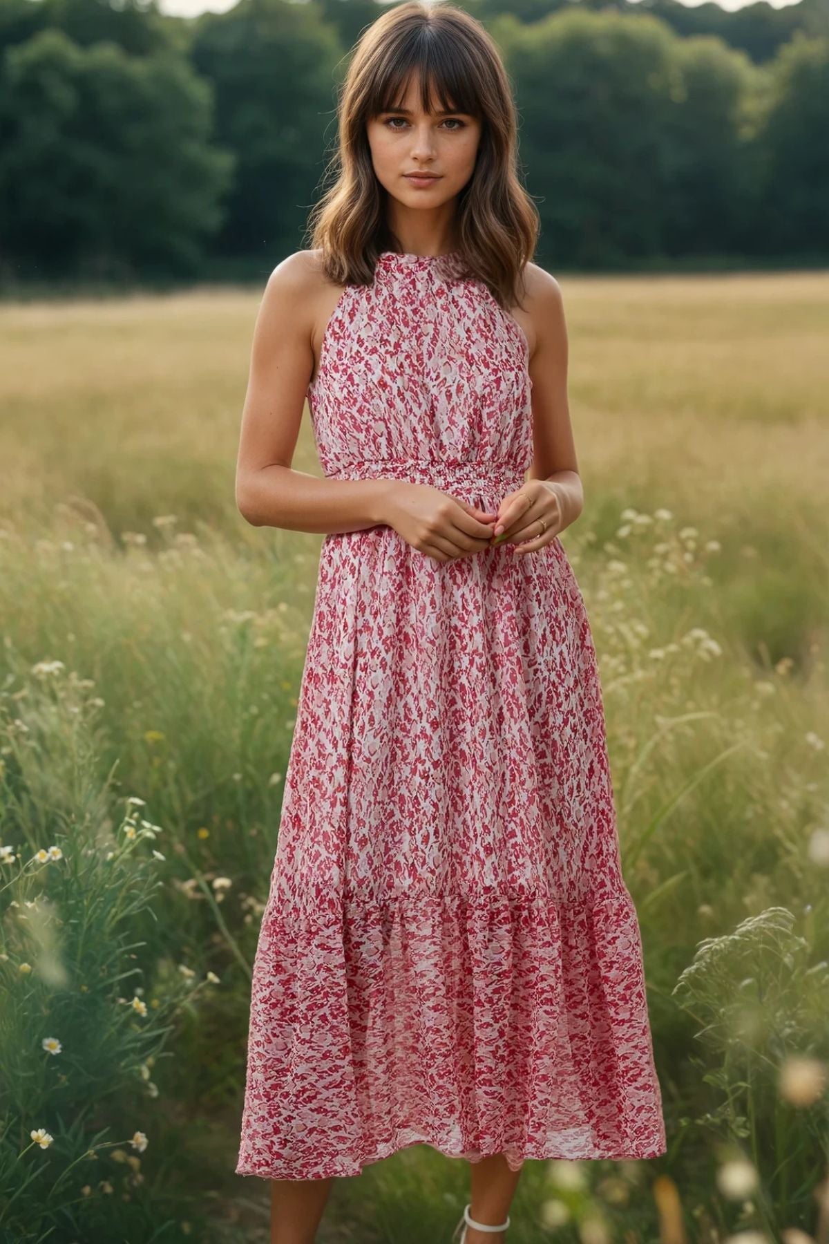 Layered Halterneck Dress Red