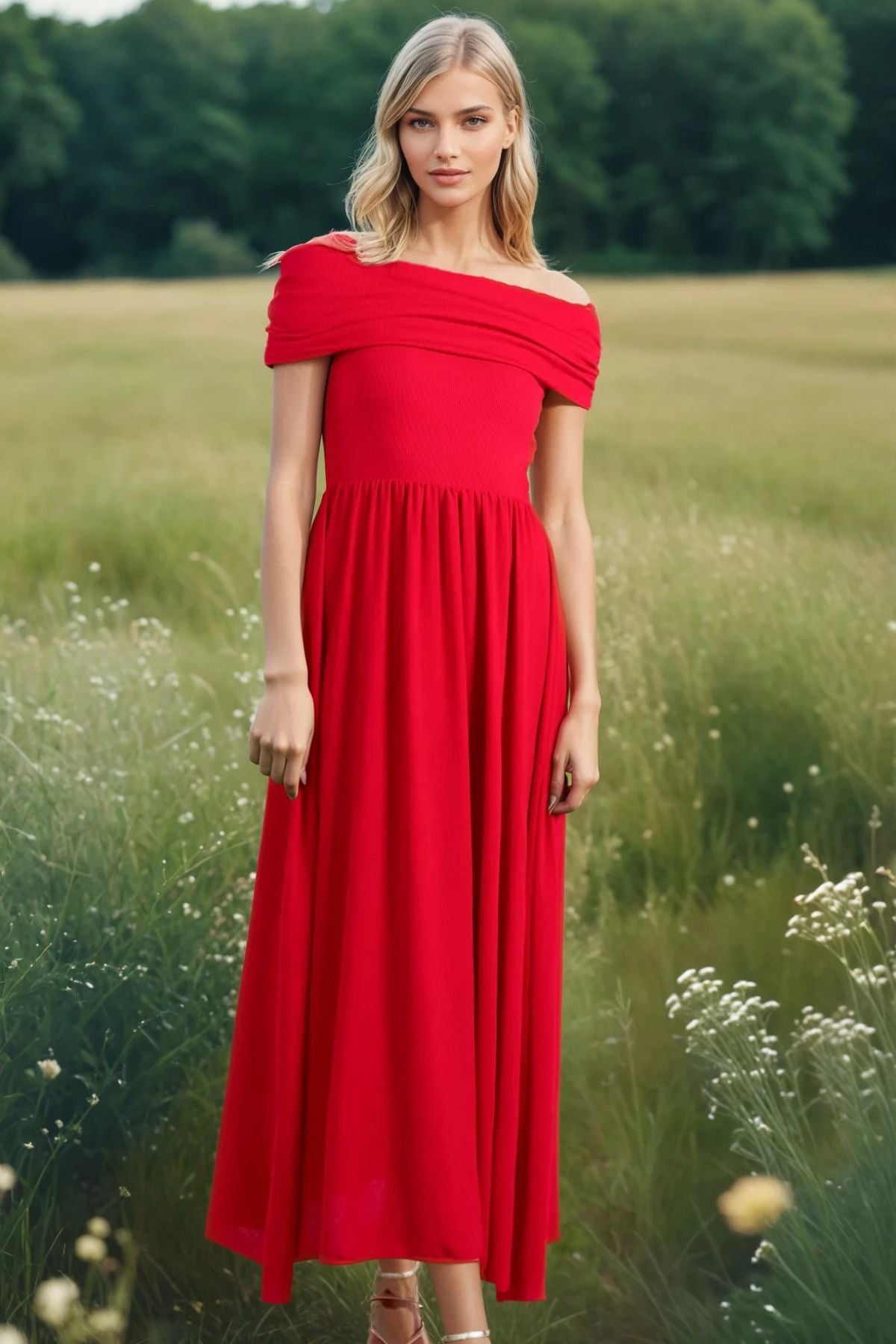 Bardot Midi Dress Red