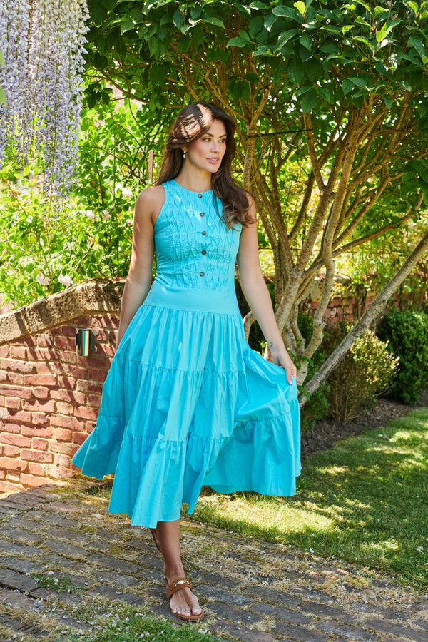 Hatfield Diamond Ruched Midi Dress Turquoise