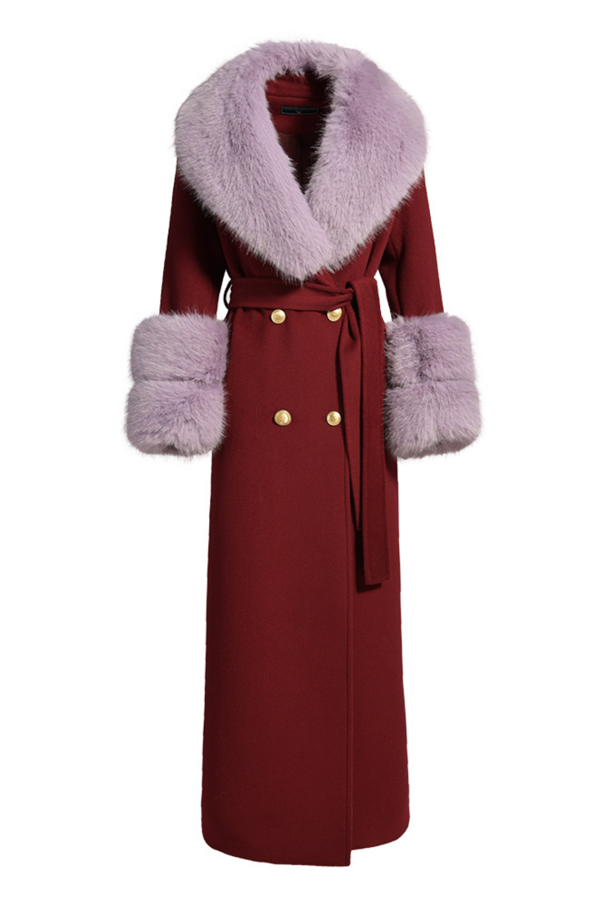 Mayfair Cashmere Coat Burgundy Lavender Fur