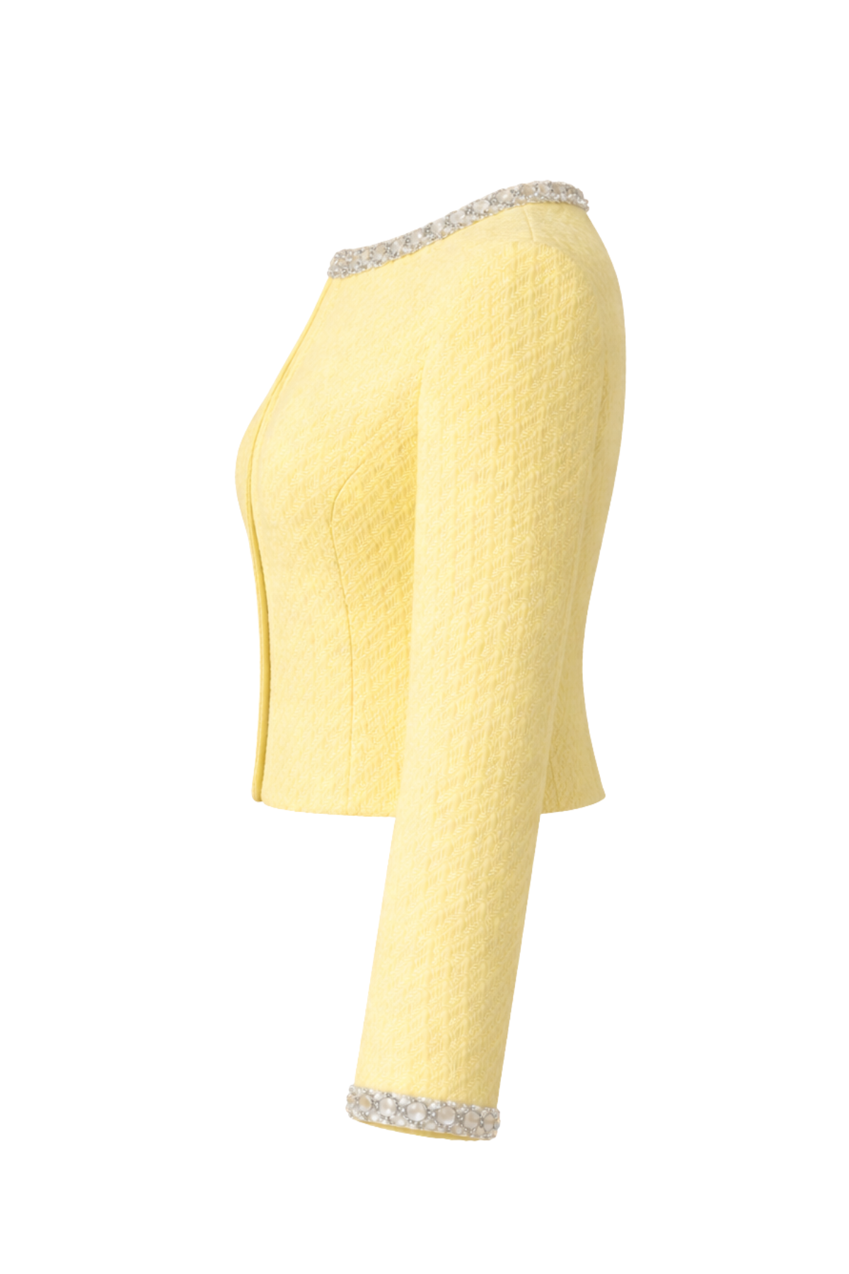 Mila Tweed Cropped Embellished Butter Yellow Jacket