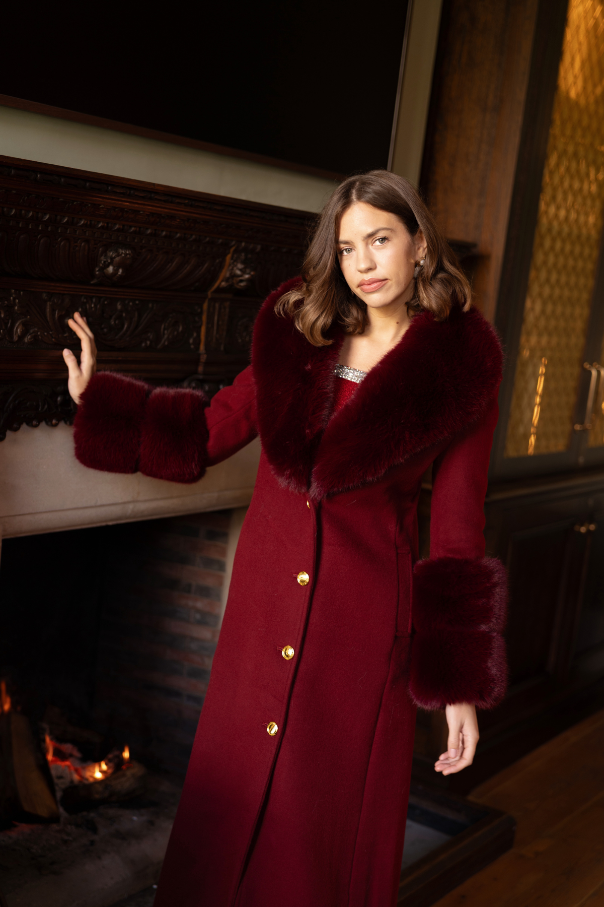 Huntington Cashmere Coat Burgundy