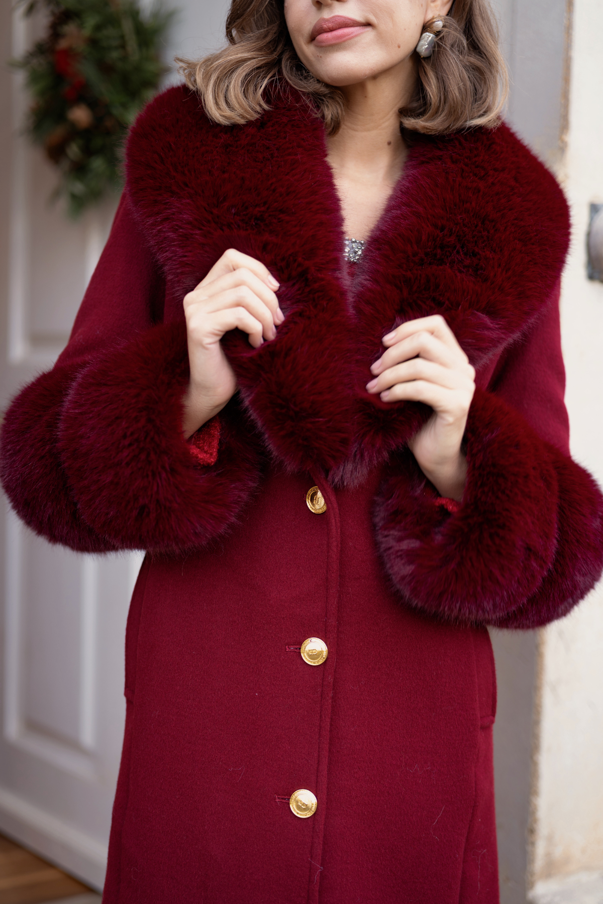 Huntington Cashmere Coat Burgundy
