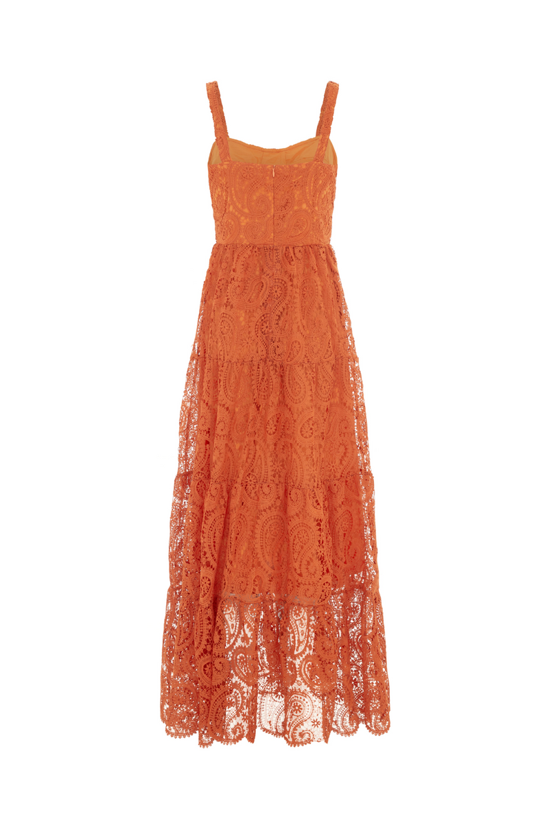 The Monaco Lace Maxi Dress Sunset Orange