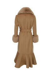 SAMPLE Westminster Cashmere Peplum Coat Tan Size 14, 16