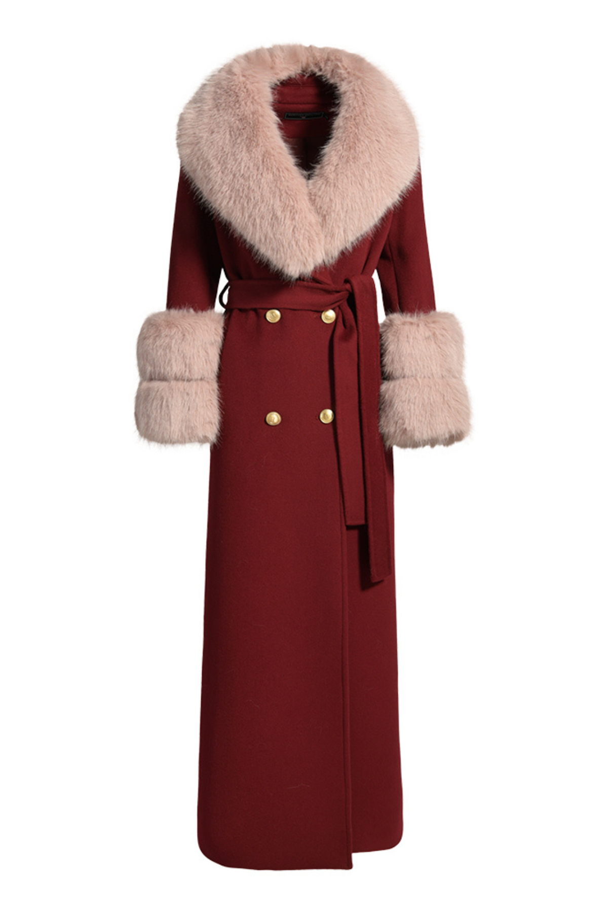 Mayfair Cashmere Coat Burgundy Pink Fur