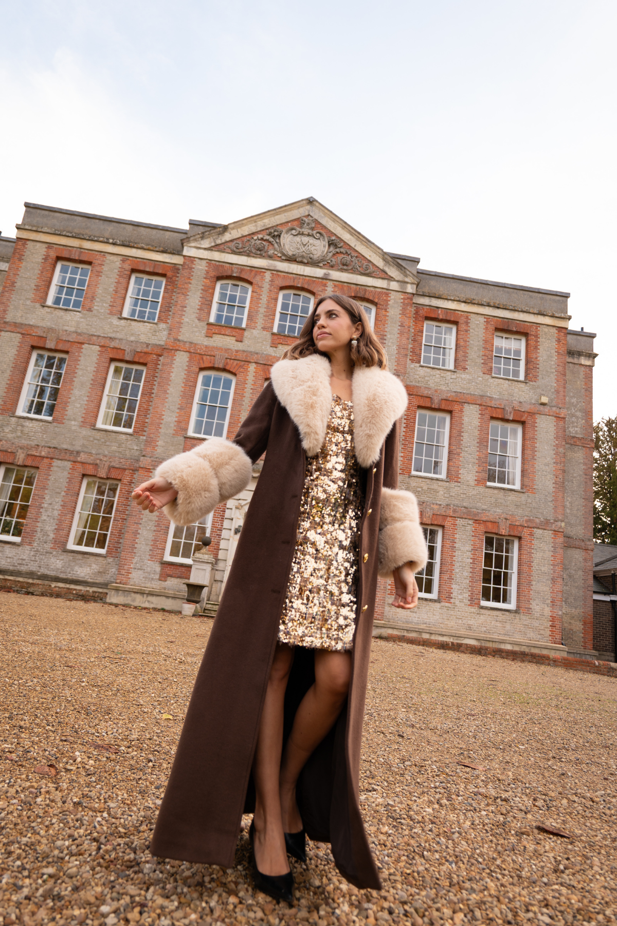 Huntington Cashmere Coat Chocolate Brown & Beige Fur