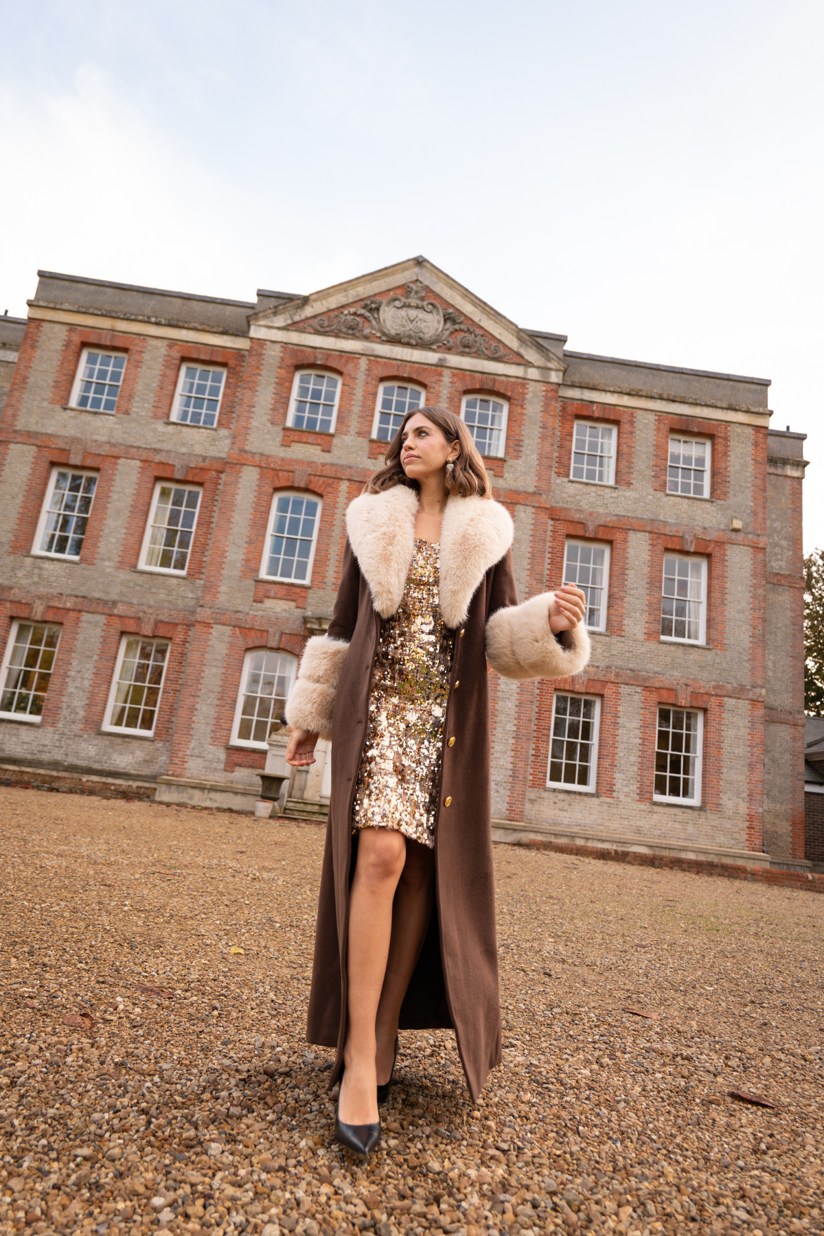 Huntington Cashmere Coat Chocolate Brown & Beige Fur