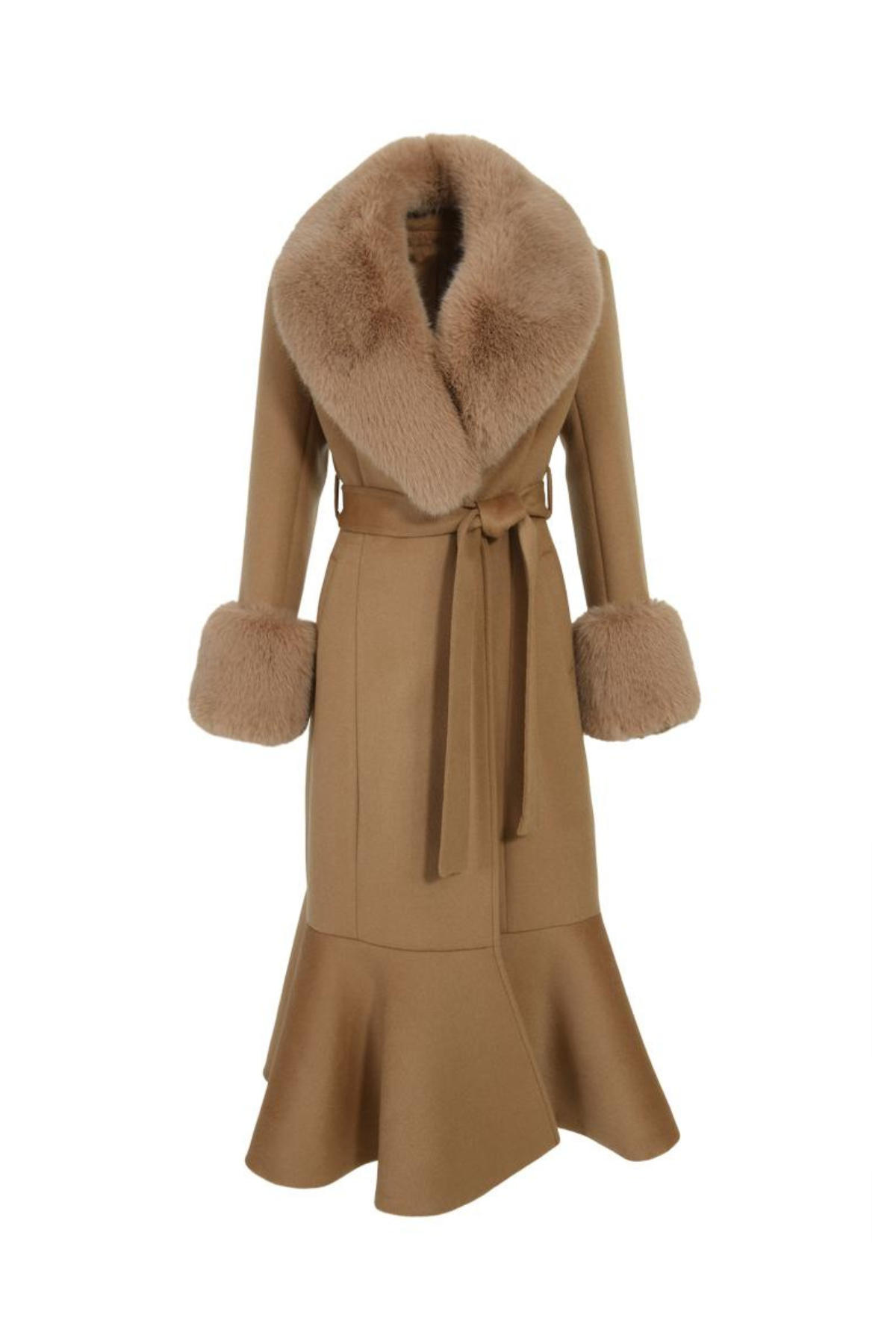 SAMPLE Westminster Cashmere Peplum Coat Tan Size 14, 16