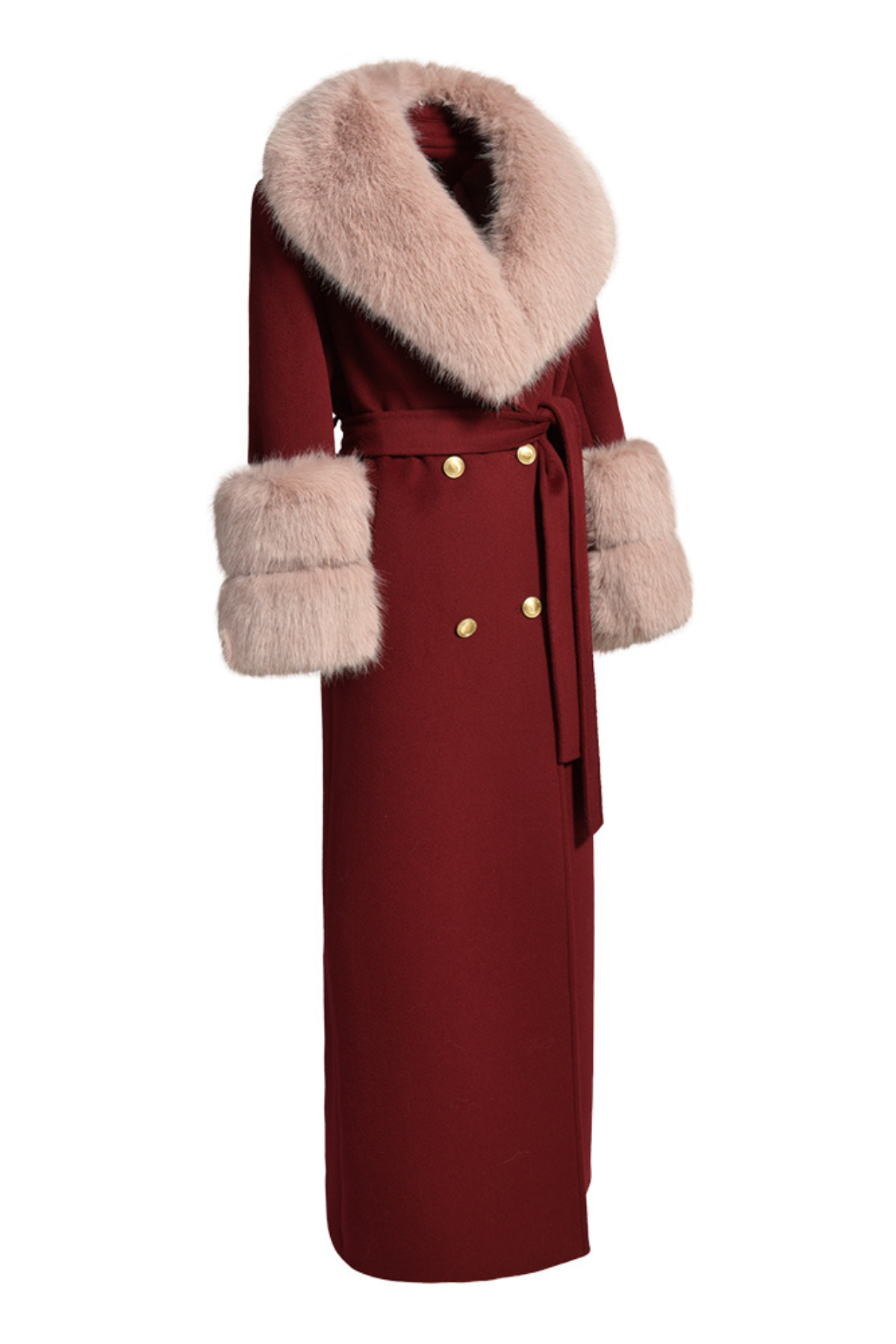 Mayfair Cashmere Coat Burgundy Pink Fur