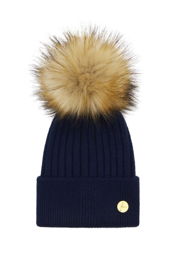 Arundel Cashmere Pom Pom Hat - Navy