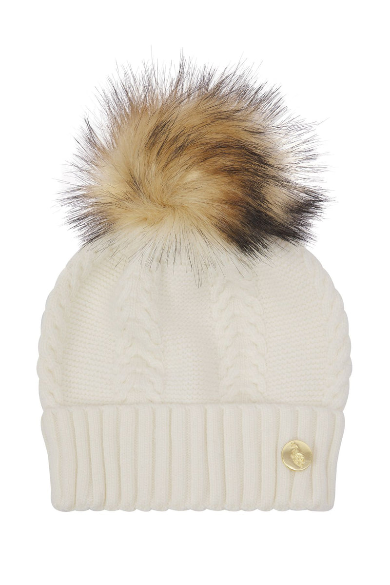 Cable Knit Cashmere Pom Pom Hat - White