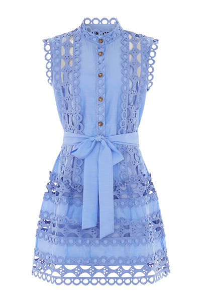 Capri Mini Broderie Lace Dress Blue