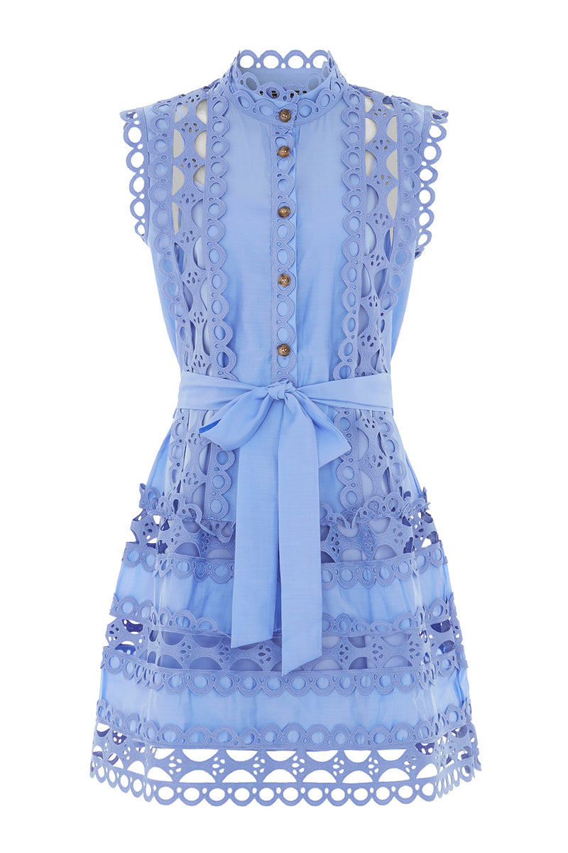 Capri Mini Broderie Lace Dress Blue