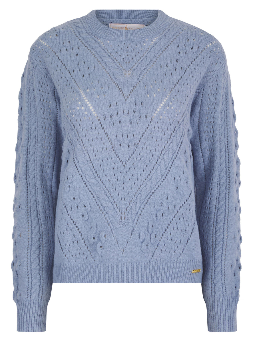 Newquay Pointelle Knit Jumper Powder Blue – Hortons England