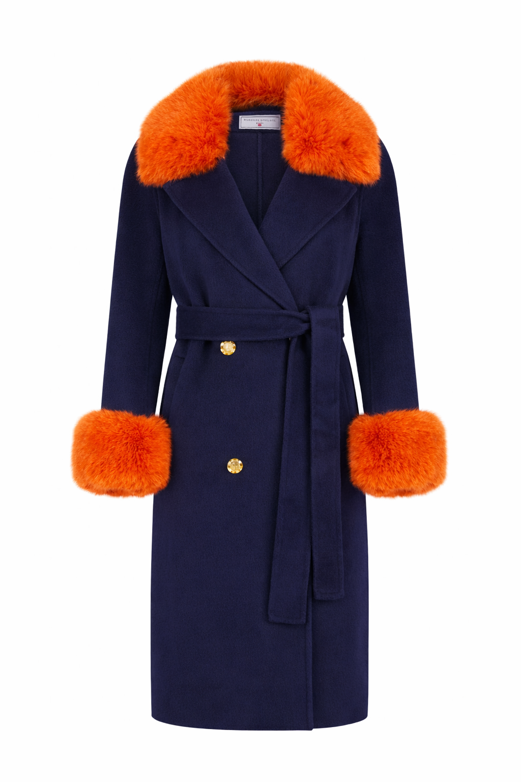 Buckingham Cashmere Coat Navy And Orange