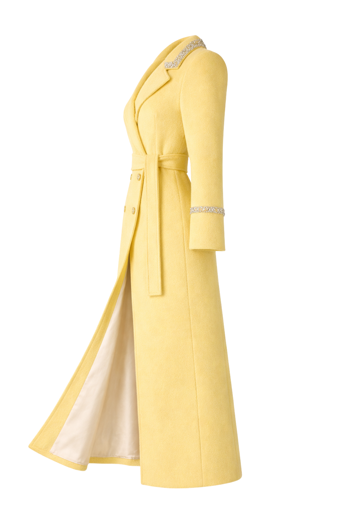 Knightsbridge Cashmere Embellished Butter Yellow Coat