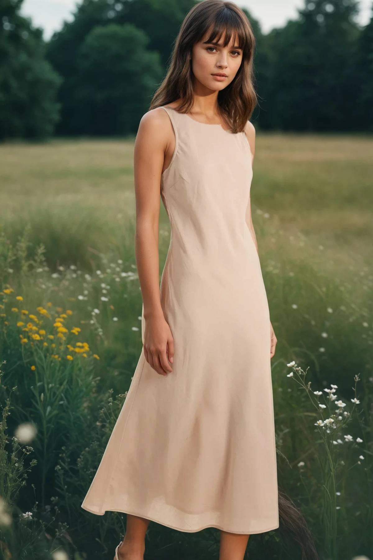 Bias Cut Midi Dress Stone